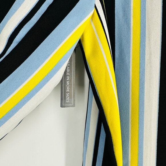 Halogen Blue Yellow Striped Shawl Neck Long Sleeve Tie Waist Pocket Blazer M - Picture 9 of 10